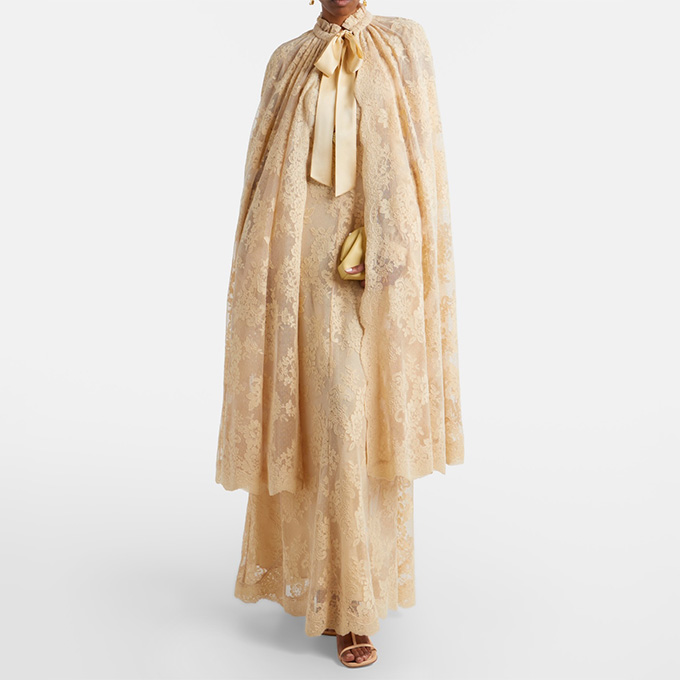 zimmermann indra fitted lace maxi dress & cape